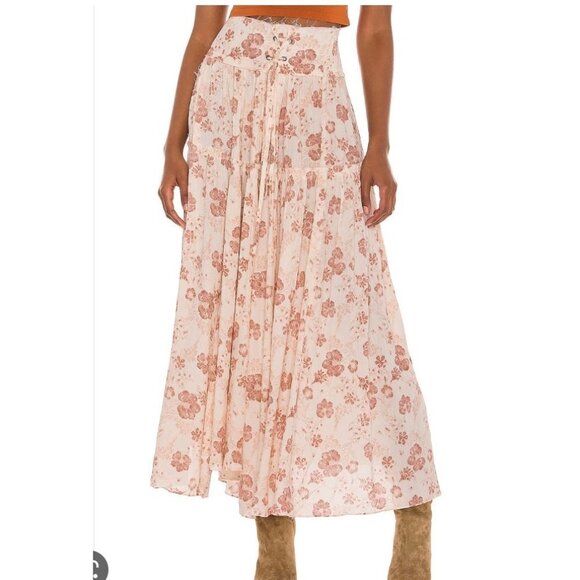 Free People Magnetic Meadows Tiered Laced Up Side Maxi Skirt LARGE - Picture 1 of 8